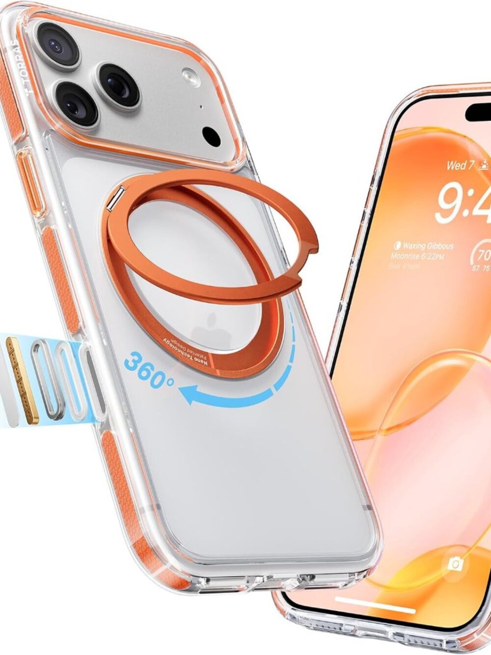TORRAS iPhone 17 Pro Case 360° Magnetic Stand MagSafe Clear Shockproof Cover